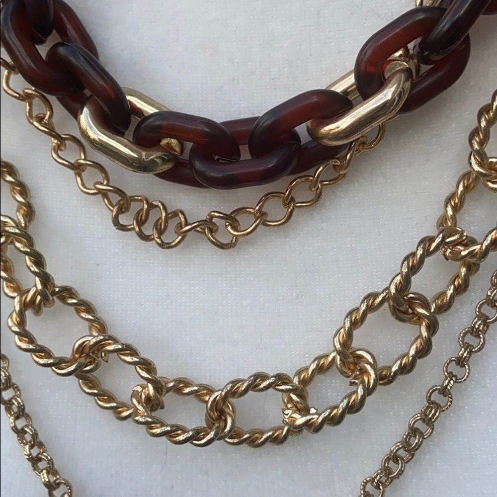 Multistrand Gold & Brown Link Statement Necklace - image 4